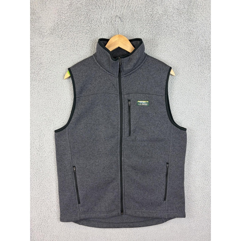 LL Bean Mens Medium Gray Sweater Fleece Full Zip Outdoor Hiking Vest 505974